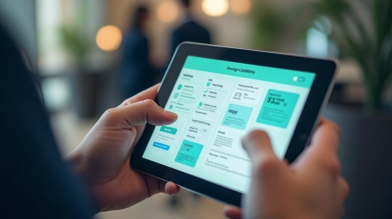 Person using a tablet to view a software demo interface